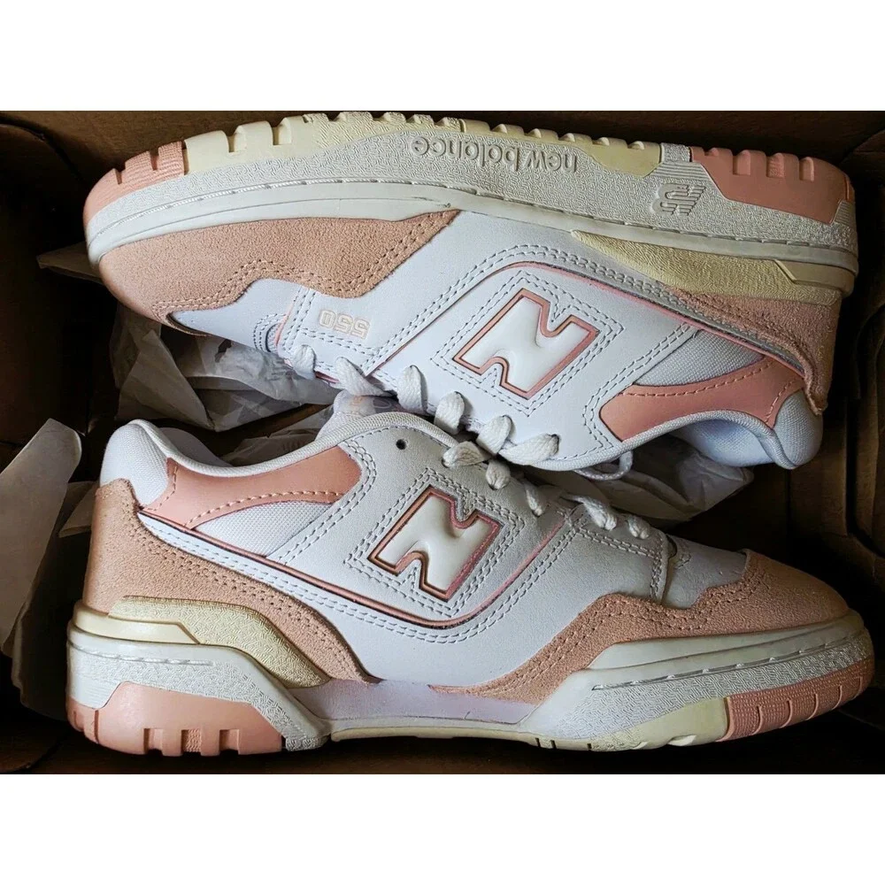 New Balance 550 Unisex Kids Low Top Lace-Up Sneakers White/Pink US 7 M/8.5 Women